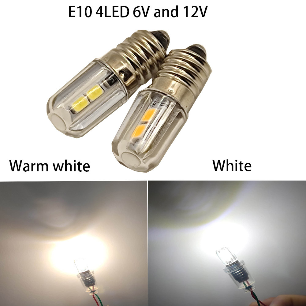 2 PCS Lampu LED E10 6V 12V Cahaya Hangat untuk Senter Sepeda Motor dan Lampu Kerja
