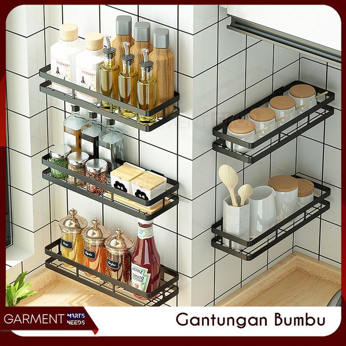 Rak Gantung Bumbu Dapur Tempel Dinding Tempat Garam Kecap Stainless
