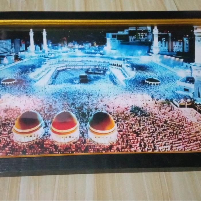 hiasan dinding plus bingkai gambar mekah ukuran besar
