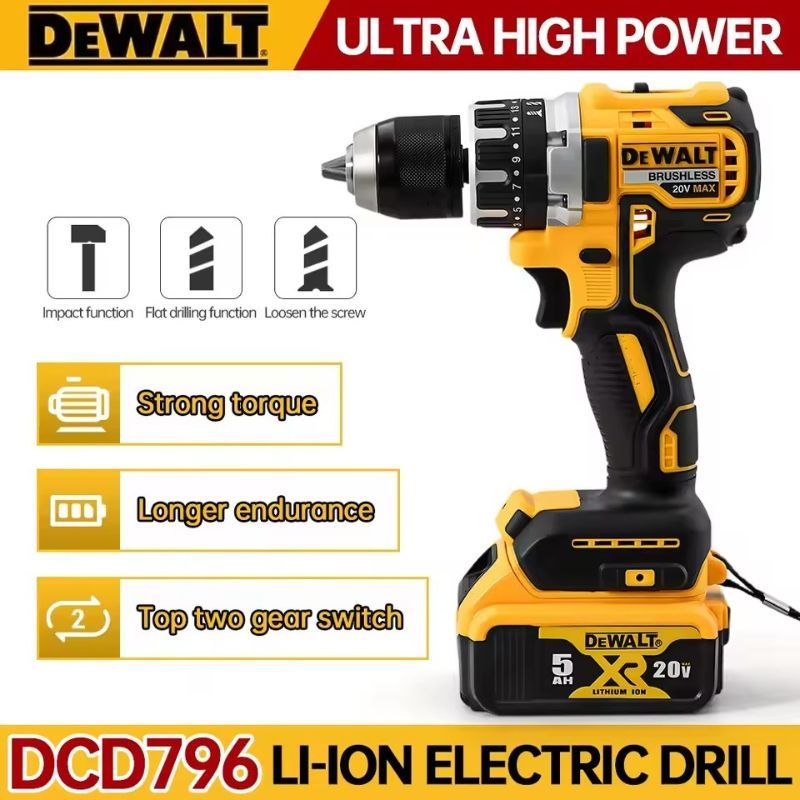 Dewalt DCD796 Cordless Brushless Impact Drill Brushless Drill Multifunctional Rechargeable Portable