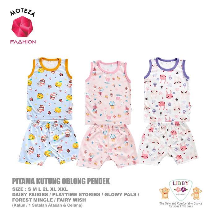 LIBBY Setelan Piyama Baju Tidur Anak Laki Perempuan / Kutung Oblong / Celana Pendek S M L 2L XL XXL