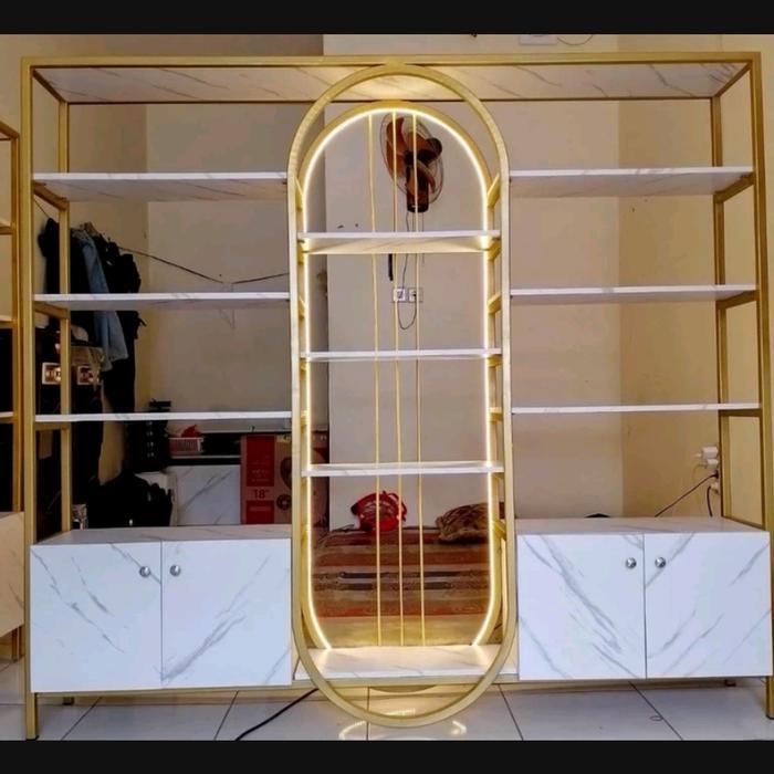RAK KOSMETIK / RAK DISPLAY TOKO KOSMETIK / RAK DISPLAY MODEL LAMPU AESTHETIC LUXURY / RAK TOKO