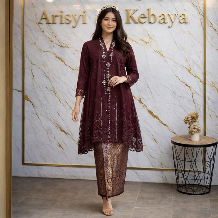 Kebaya Kartini Tunik Payet Jahit Set Songket Kebaya Modern (Twt) Terlaris