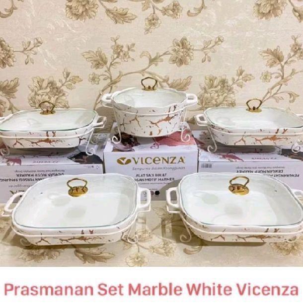 Prasmanan Wadah Saji Marmer Vicenza Set 5 - Putih