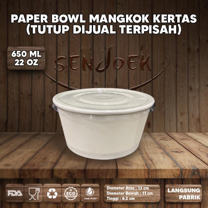 Paper Bowl + Tutup 650 Ml Paper Rice Bowl Mangkuk Kertas Putih
