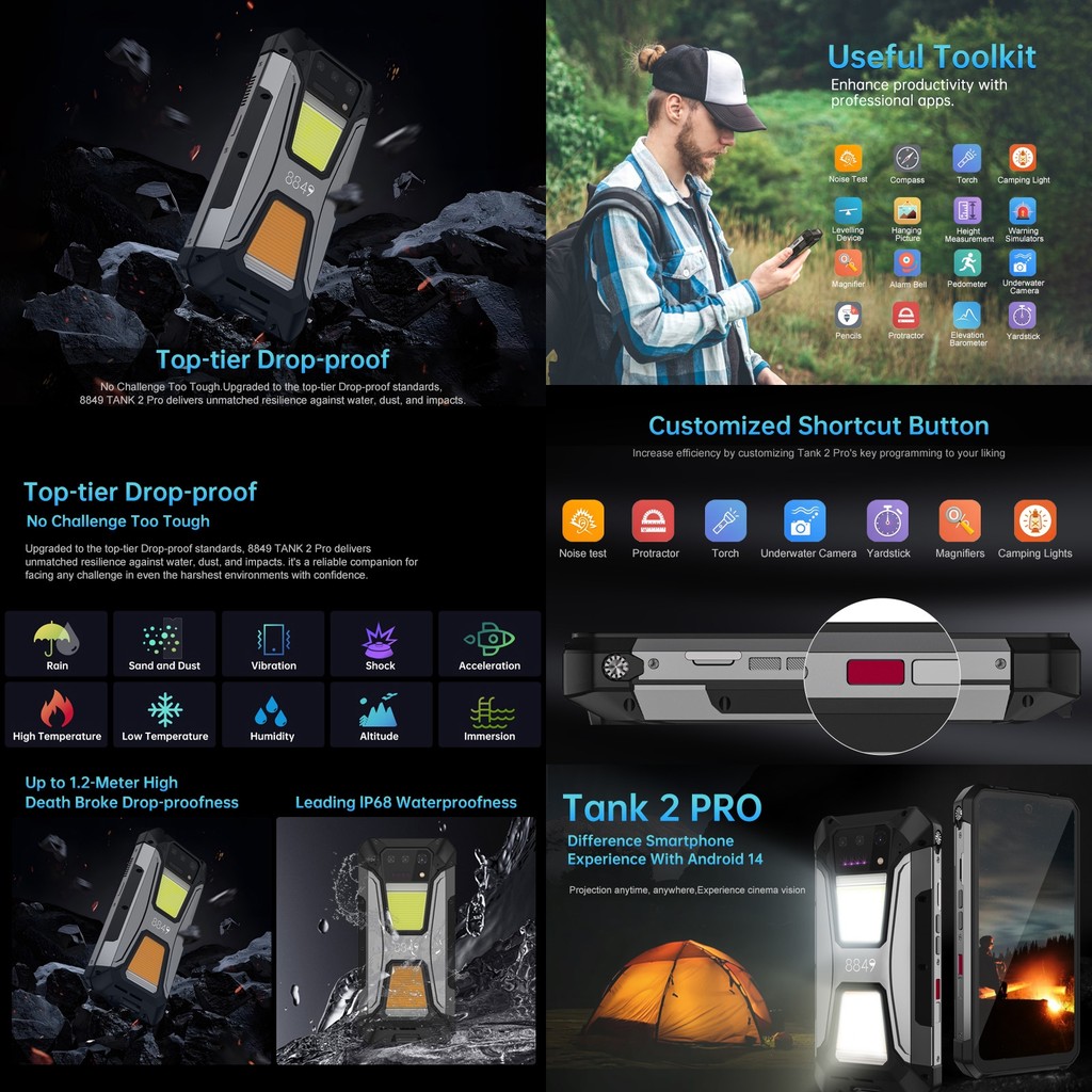 Unihertz 8849 Tank 2 PRO Rugged Smartphone Projector 6.79" 2.4K Display 12GB 256GB 23800mAh 120W