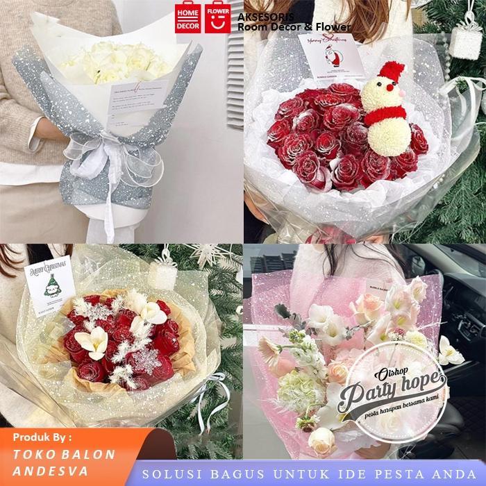 Kain Tile Salju / Snow Wrapping Paper Snowflake Polimesh / 1 Rol Kain Tile Salju Paper Buket Bunga