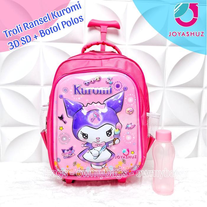 Tas Troli Anak Perempuan Tk 3D Motif Kuromi - Tas Koper Anak Tk - Tas Dorong Anak Sekolah Tk - Tas
