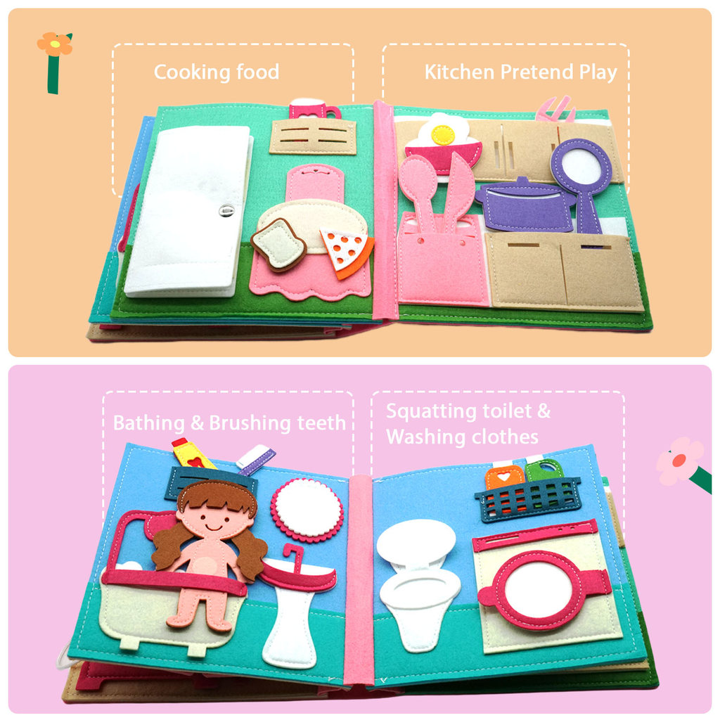 Montessori Sensory Busy Board Quiet Felt Book For Early Activity Learning Book Little Doll House