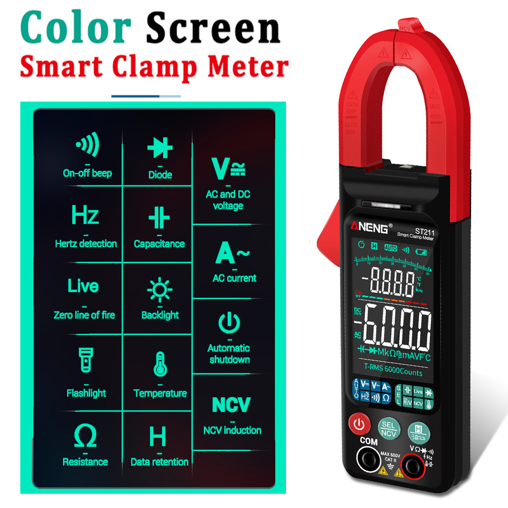 PROMO   ANENG ST211 Digital Multimeter Clamp Meter 6000 Counts Ammeter AC DC Voltage Current Tester 
