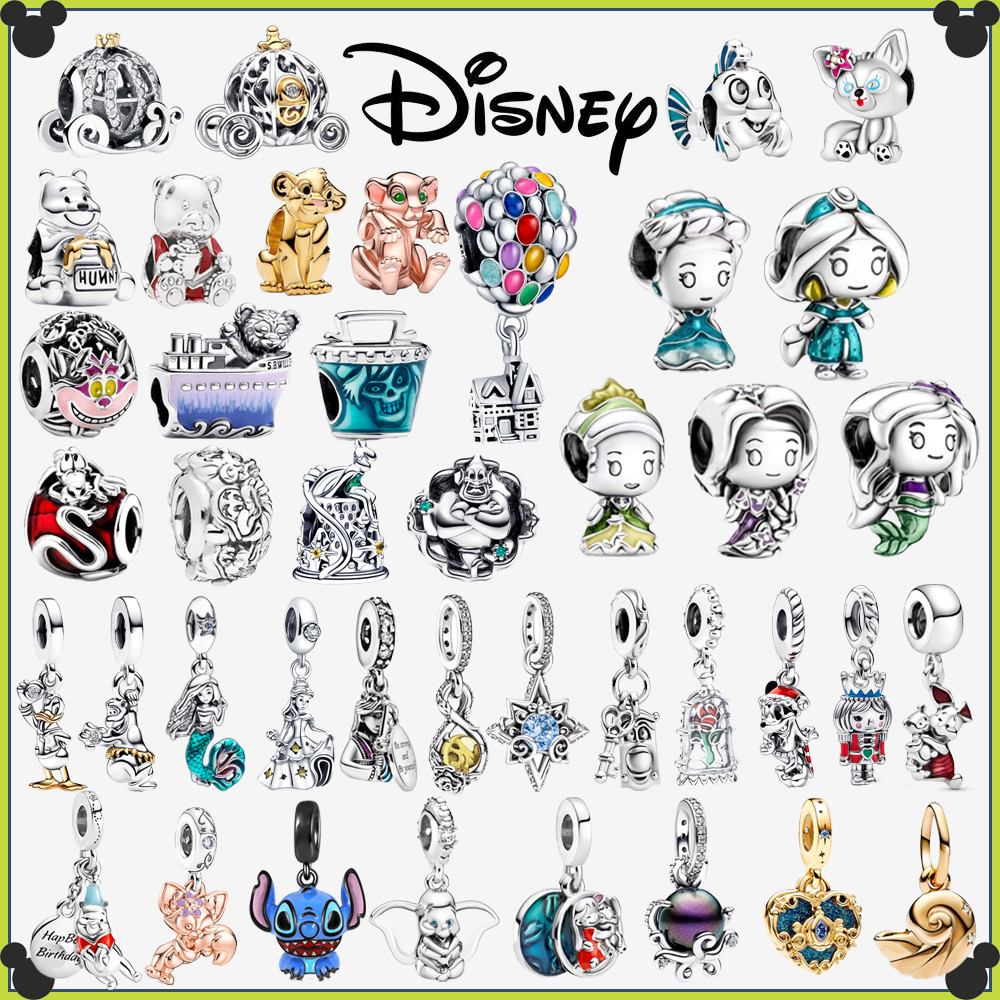 Disney Stitch 925 Sterling Silver Mermaid Simba Dangle Charms Fit Original Bracelet Beads Jewelry