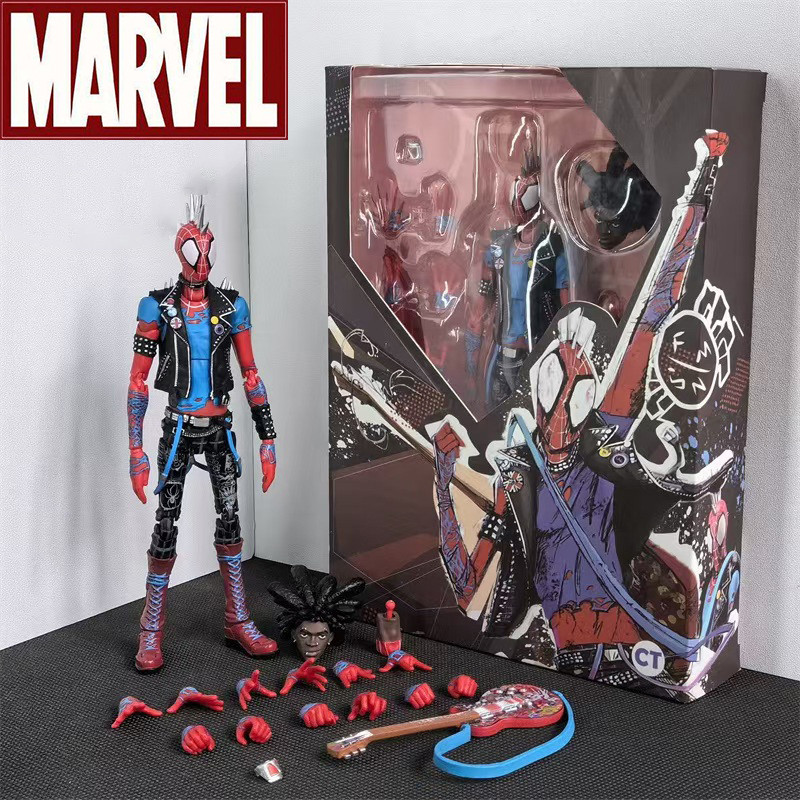 New Ct Punk Spiderman Action Figure Toys 16cm Hobart Brown Spider Man Multiple Accessories Model