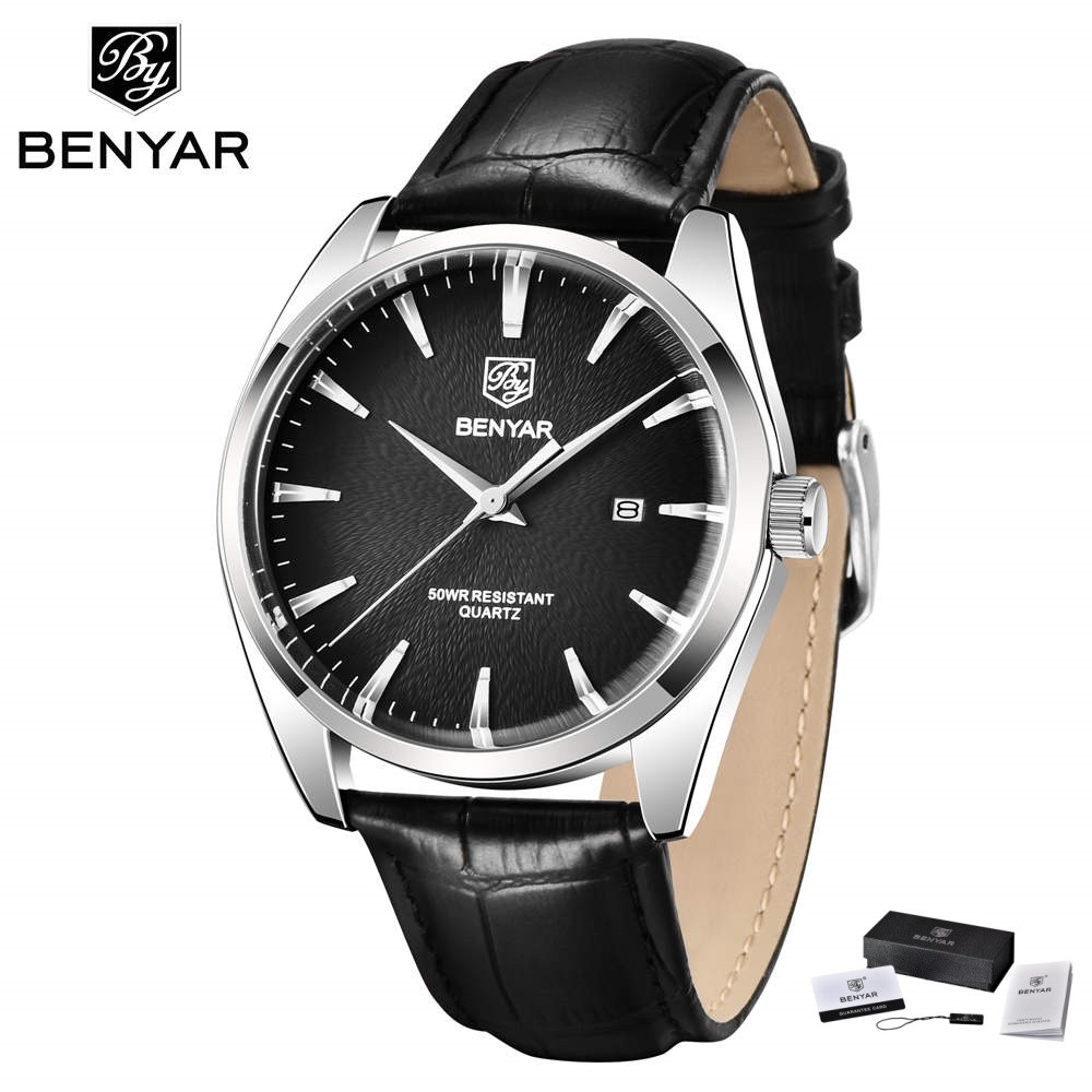 Benyar 5163 Top Brand Luxury Military Wristwatches Leather Quartz Watches Waterproof Simple Watch