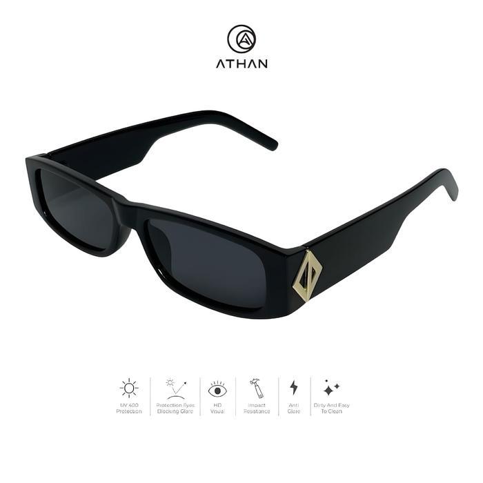 ATHAN Kacamata Hitam Persegi Panjang Fashion Korea Kulit Penyu Perlindungan UV400 untuk Pria dan