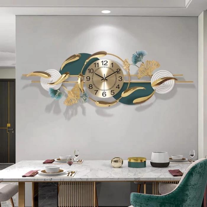 JAM DINDING BESAR DAUN GINKGO GREEN GOLD AESTHETIC