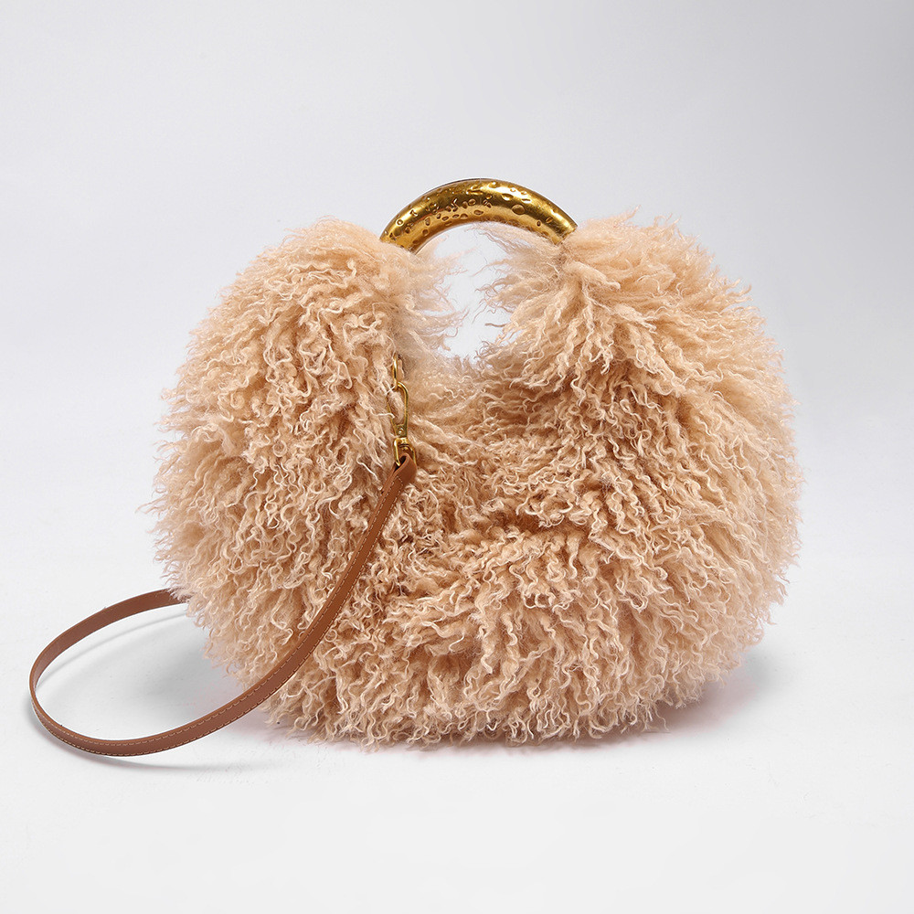Women's Fashion Long Fur Wool Bag beach Faux Wool Fur Shoulder Bag Ladies Faux Furs Handbag Luxury