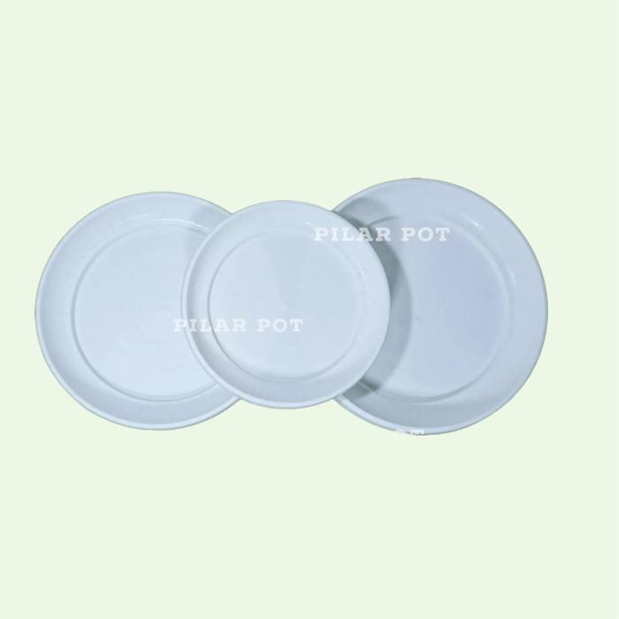 NEWW Tatakan Pot Bunga Plastik Putih Lovenia untuk Pot Ukuran 24-30cm