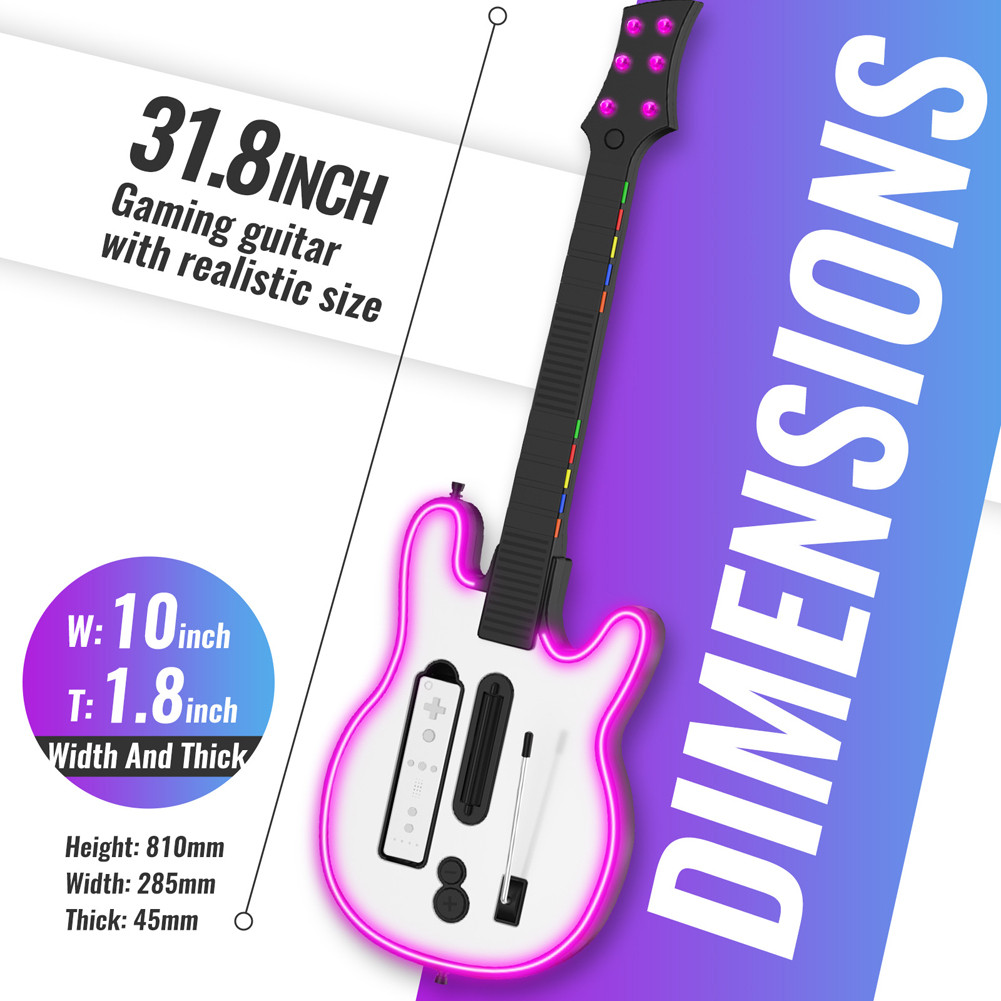 Wireless Guitar Controller Wireless Gaming Controller RGB Guitar Gamepad for Wii Guitar Hero and