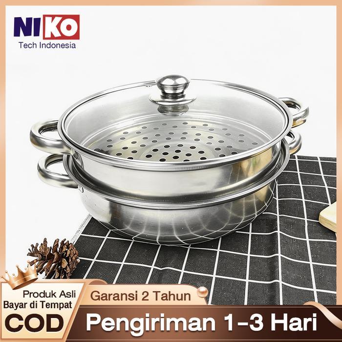 Niko-Kitchen Ware - Panci Kukus Set Stainless Steel Panci Sup Steamer Ikan Bakpao Siomay 2 Susun