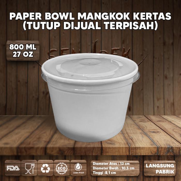 PAPER BOWL + TUTUP 800 ML PAPER RICE BOWL MANGKUK KERTAS PUTIH