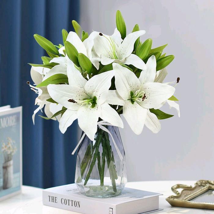 Bunga Artificial Lily Latex 2 Cabang Bunga Plastik Tanaman Hias