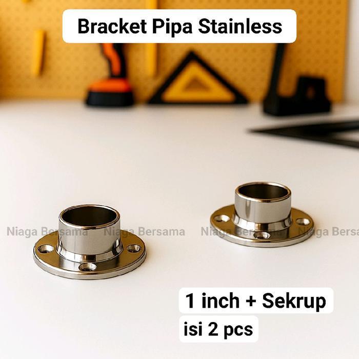 Bracket Pipa 1 Inch Stainless Plus Sekrup