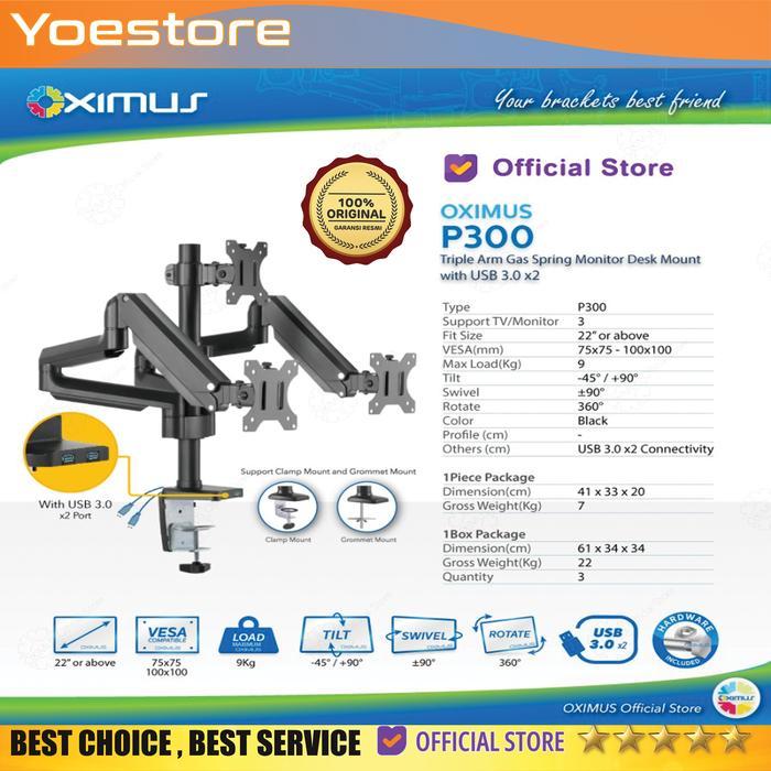 BRACKET MONITOR GAS SPRING OXIMUS P300 TILT SWIVEL ROTATE USB 3.0 X2