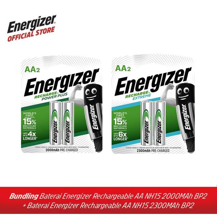 [] Bundling Baterai Energizer Rechargeable AA NH15 2000MAh BP2 + Baterai Energizer Rechargeable AA