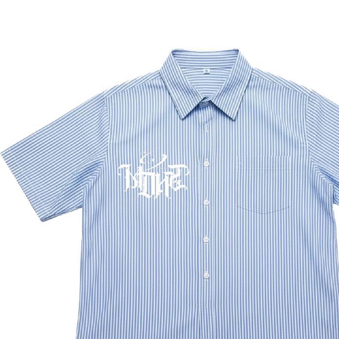 Kemeja katun STRIPE BIRU Madness Works Workshirt Pria skena Streetwear Premium Oversize
