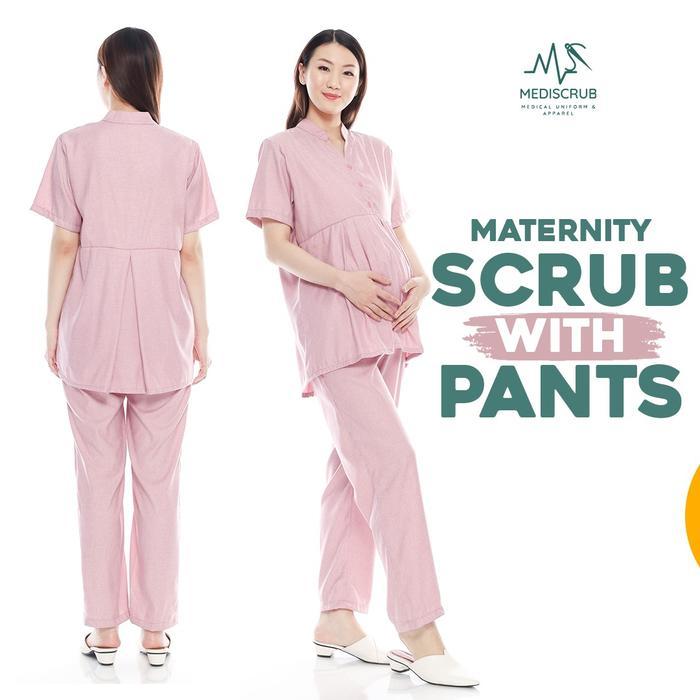Mediscrub - Setelan Baju Jaga Hamil Kerah Koko
