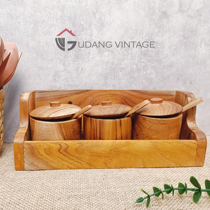 Set (isi 3) Wadah Bumbu kayu Jati Foodgrade