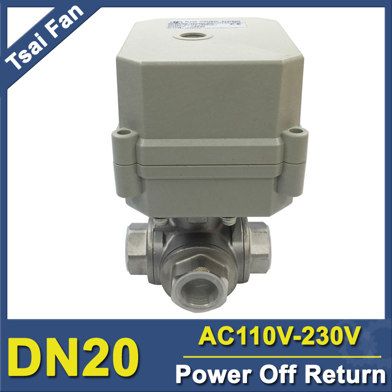 FLASH SALE    SS304 3/4'' AC110V-230V Electric Flow Control Valve, DN20 Mixing Valve 3-Way L/T Type 