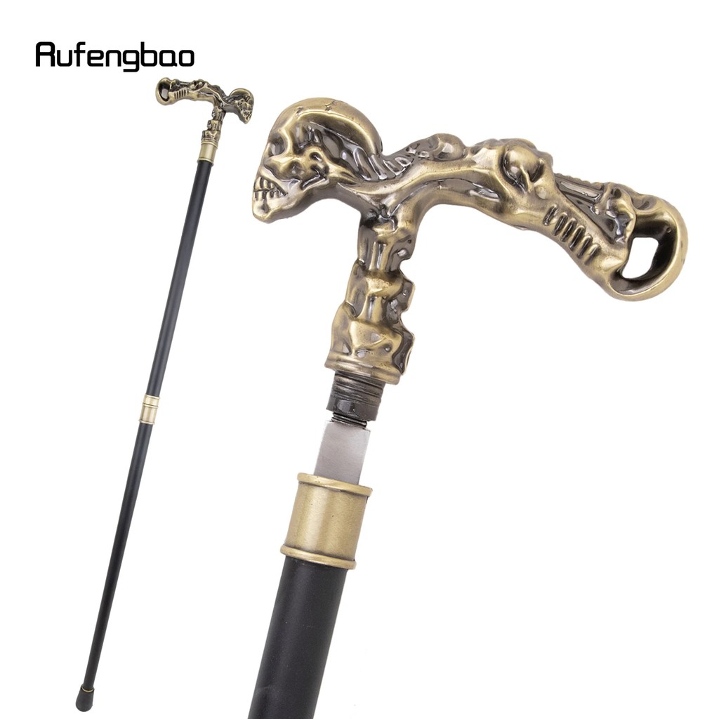 Coppery Skull Walking Stick with 26cm Hidden Sword Self Defense Fashion Cane Sword Halloween Cosplay
