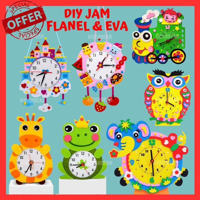 KHUSUS GRAB Diy Jam Dinding flanel / Prakarya anak Jam Meja Non woven kids clock / diy jam gantung