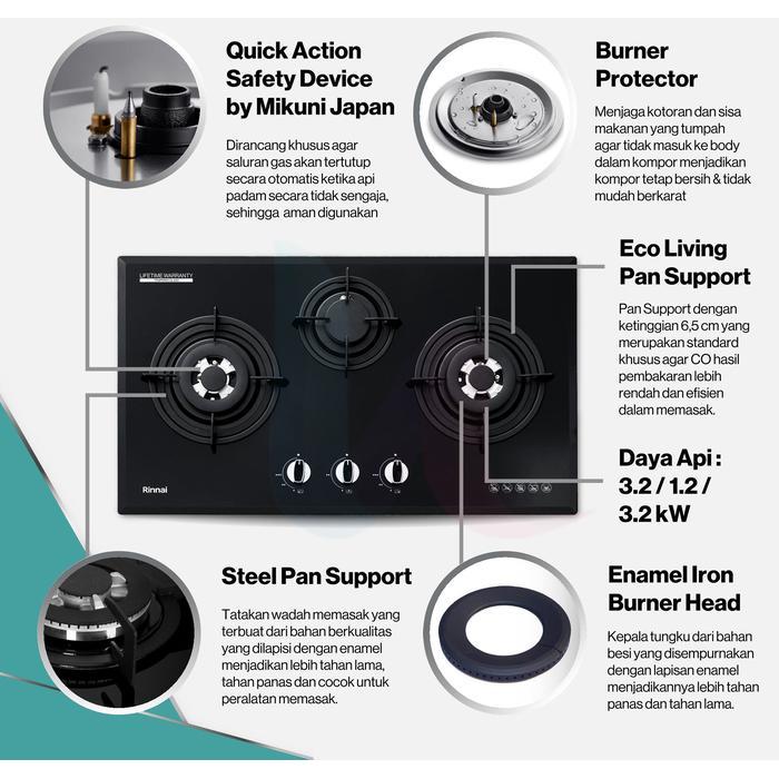 Rinai Kompor Gas Tanam 3 Tungku Rinnai RB-773 RO(G) FREE ONGKIR