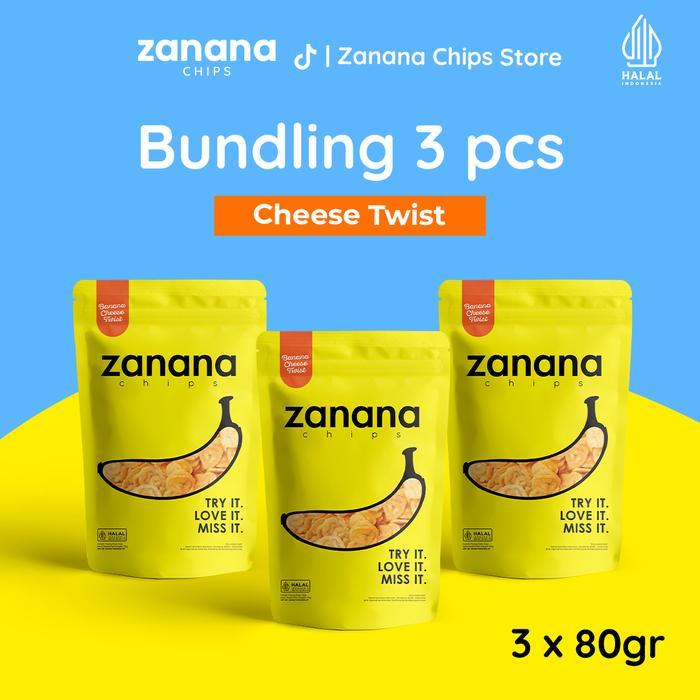 Zanana Chips Paket Cheese Twist 3 Pcs - Keripik Pisang Bumbu Tebal Dan Renyah