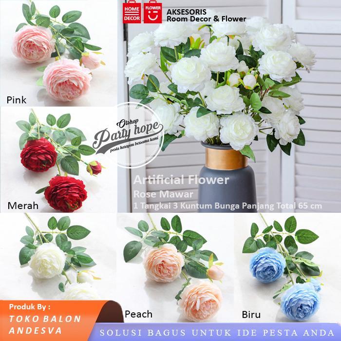 Bunga Mawar 3 kuntum / Bunga Plastik mawar / Tanaman Artificial Bunga