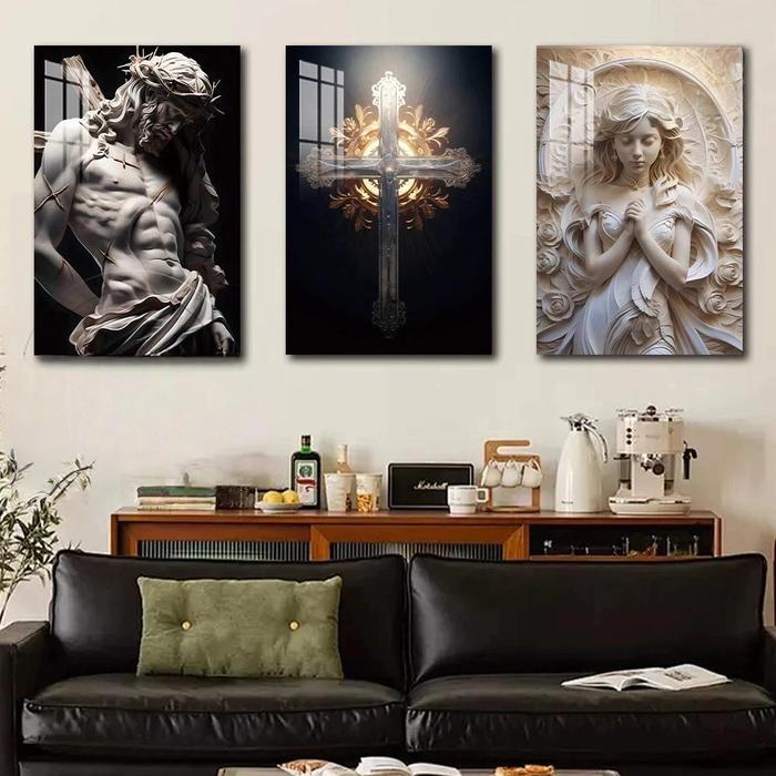 DindingMuse Hiasan dinding aesthetic Dekorasi Dinding Kamar Tamu Yesus Kristen Lukisan Dinding Bulat