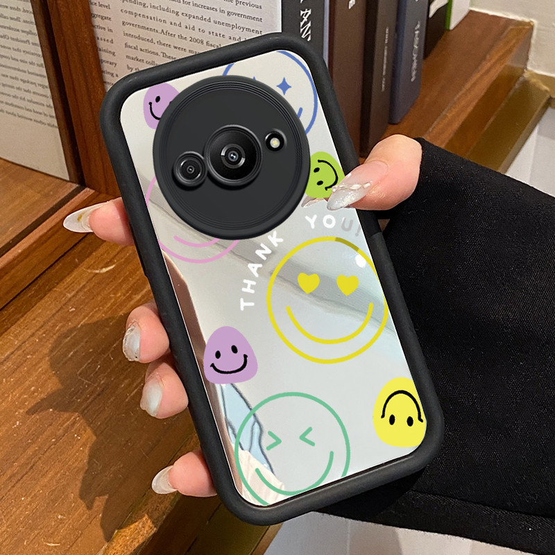 Casing Hp Untuk Xiaomi Redmi A3 A3x POCO C61 Case Casing Kematian Smile Emoji Tas Pola Kasus cermin 