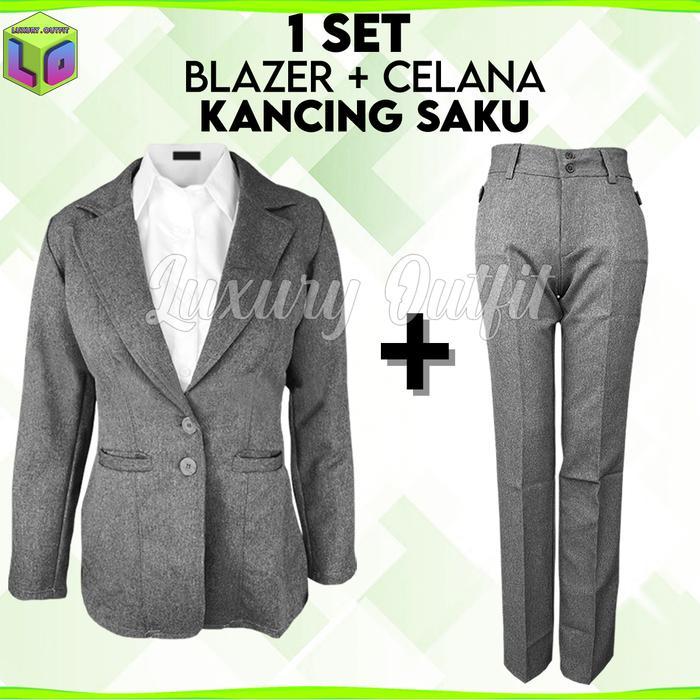 One Set Wanita Kekinian, Blazer Hitam, Setelan Blezerset,1 Set Blazer & Celana Formal, Model Kancing