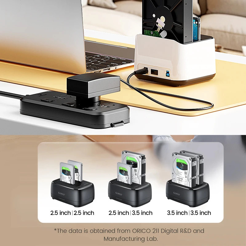Dual Bay HDD Docking Station SATA to USB 3.0 HDD Clone Docking Station for 2.5/3.5'' SSD HDD Case