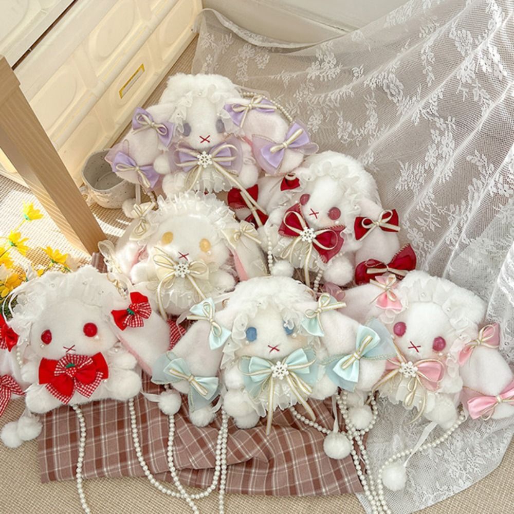 New Cute Bunny Plush Bag Lolita Element Shoulder Bag Kawaii Princess Sweet Pearl Chain Crossbody