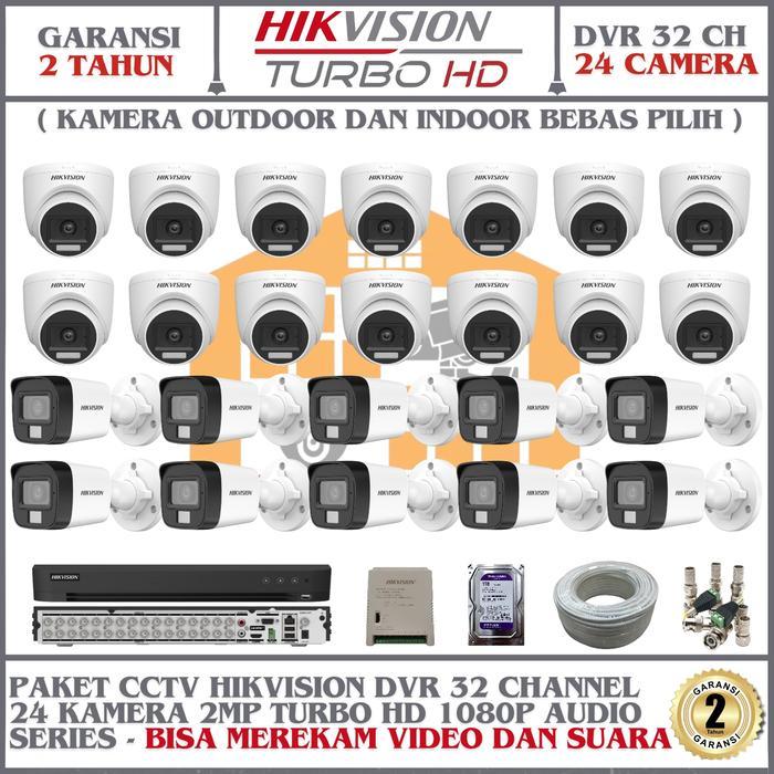 Paket CCTV Hikvision DVR 32 Channel 24 Camera 2MP TURBO HD 1080p Audio Series Kamera CCTV