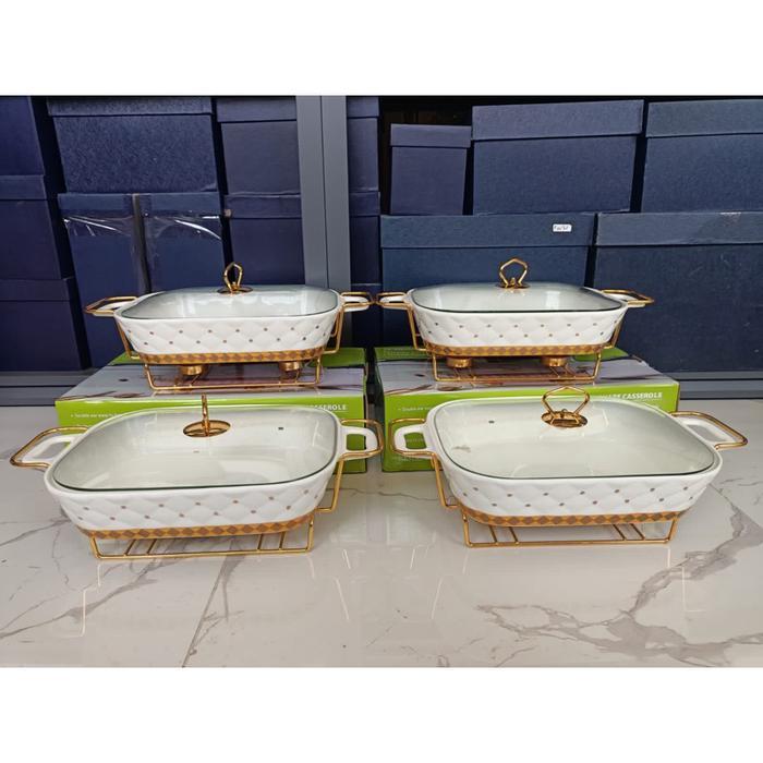 TERBARU prasmanan keramik putih / set prasmanan keramik gold / - 4pc uk15"