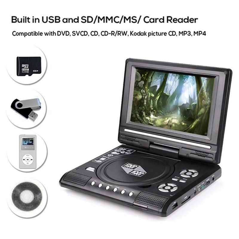 AS95-2X Portable 7.8 Inch TV Home Car DVD Player HD VCD CD MP3 HD EVD Player With TV/FM/USB/Game
