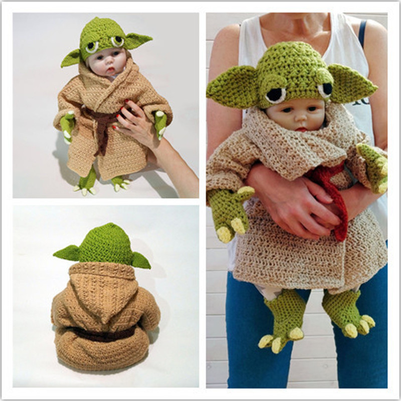 5pcs/set New Baby Yoda Children Clothes Set Crochet Yoda Costume Newborn Baby Yoda Photography Props