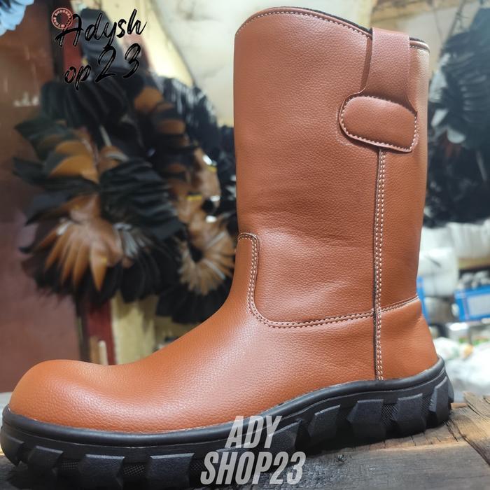 Eiger - Sepatu Pria Boot Safety Coklat Berkualitas Xbasa Shoes Kerja Kulit Sintetis Premium