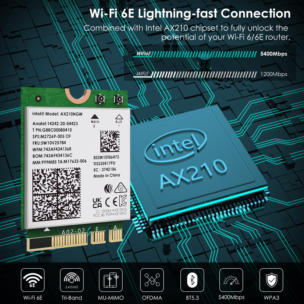 WAVLINK Intel AX200/AX210 WiFi 6E 2.4GHz/5GHz/6GHz Network Adapter 5400Mbps Bluetooth 5.3 For Laptop