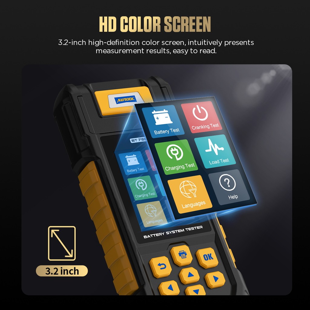 AUTOOL BT760 Battery Tester With Printer Battery Analyzer Tester Automobile Battery Capacity Max