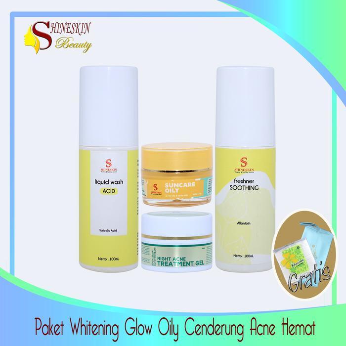 Shineskin Paket Hemat Whitening Glow Oily Cenderung Acne / Kulit Putih Glowing / Bekas Jerawat